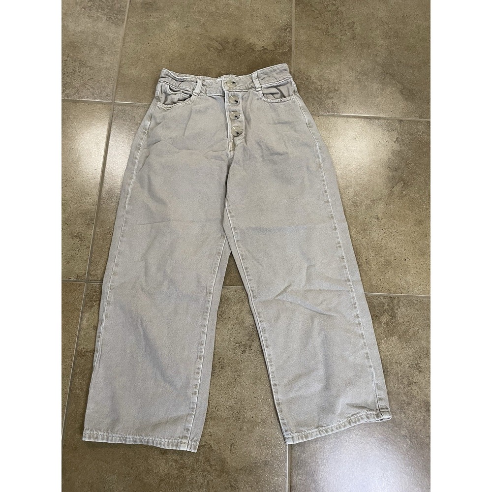 ZARA High Waisted Wide Leg Jeans Women's Sz 4 Tan Beige Button Fly  Cropped